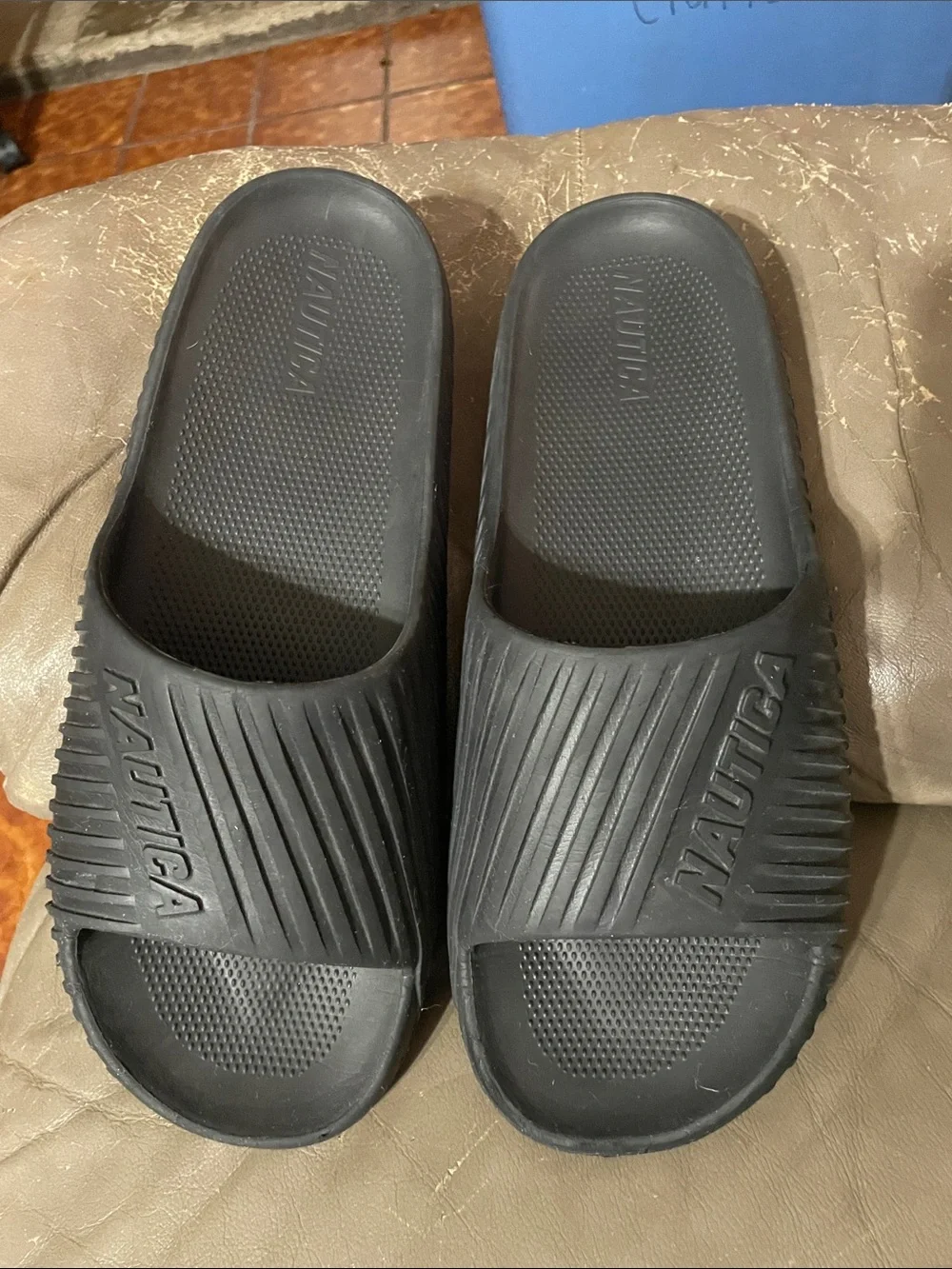 Nautica Black Textured Slide Sandals